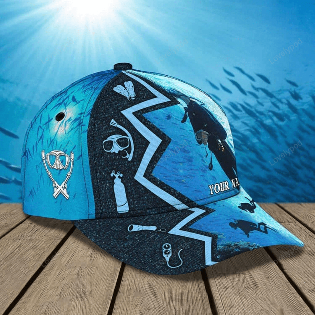 FUNSTUFFPRINT Personalized Scuba Diving 3D Baseball Cap, Suba Diving Hat for Husband & Dad