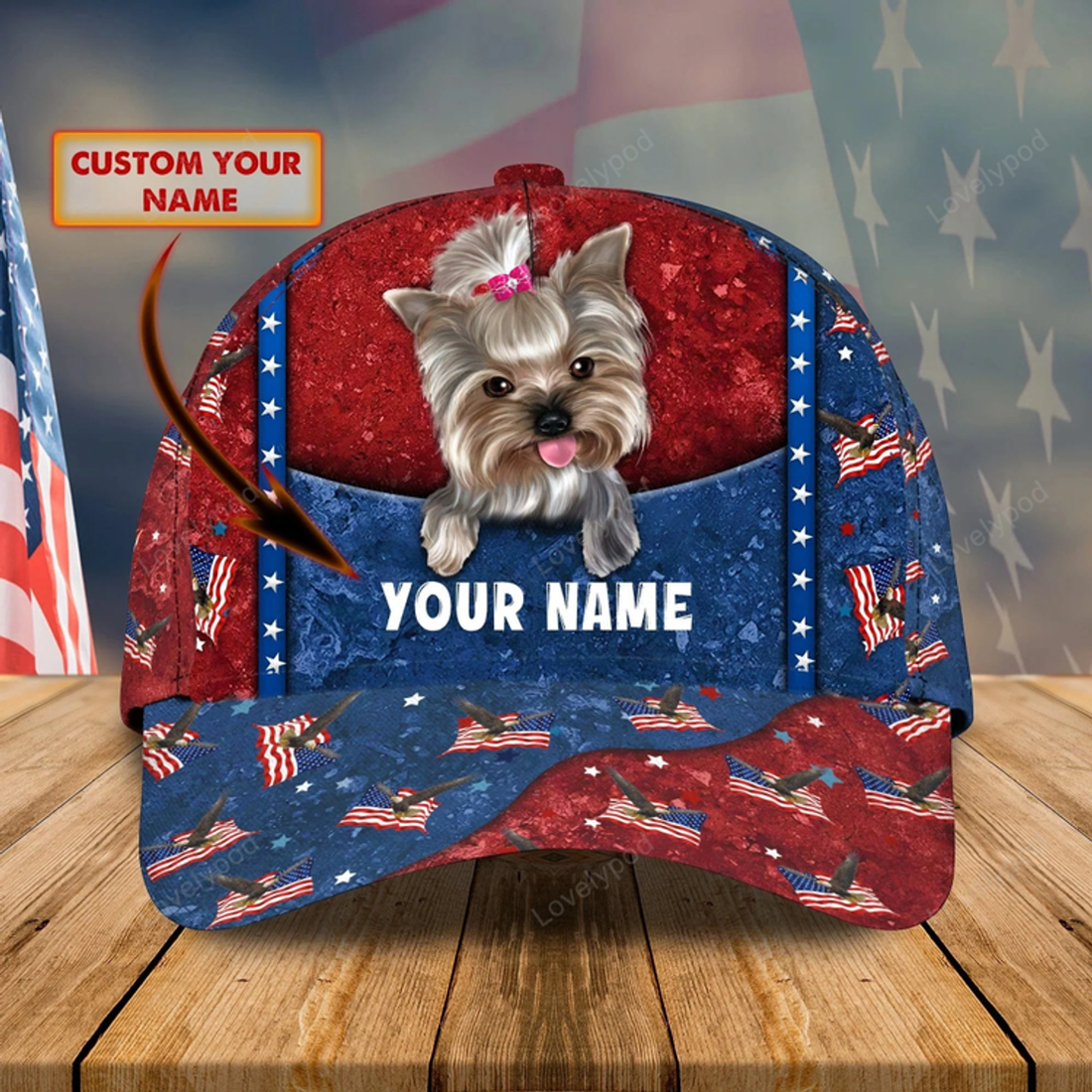 FUNSTUFFPRIT Customized With Name 3D All Over Print Baseball Cap Dog Yorkshire Lovers, Classic Cap Hat For Yorkshire Lover