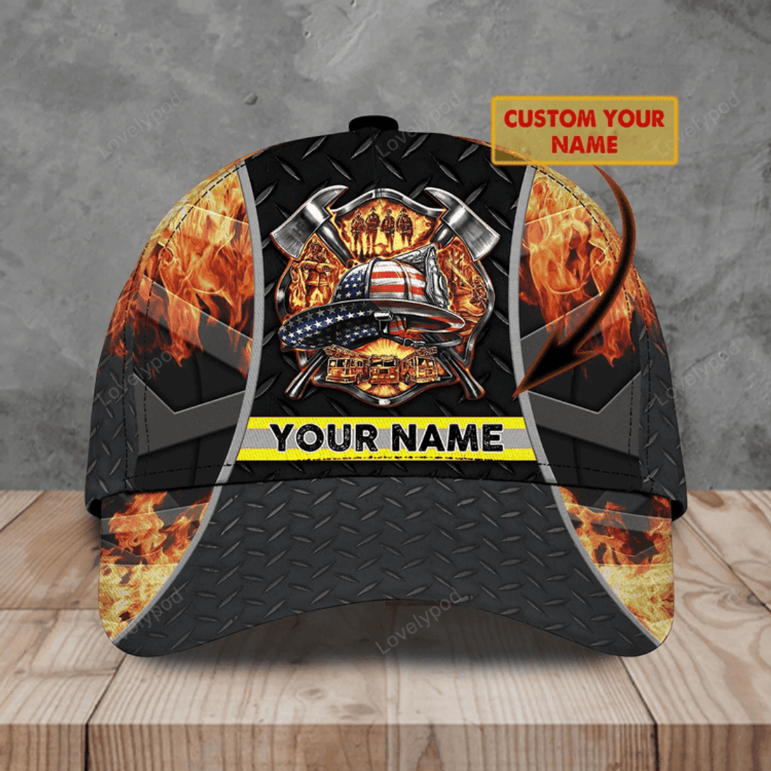 FUNSTUFFPRIT Custom With Name Fire Man Baseball Cap, Classic 3D Full Print Hat Cap For Firefighters