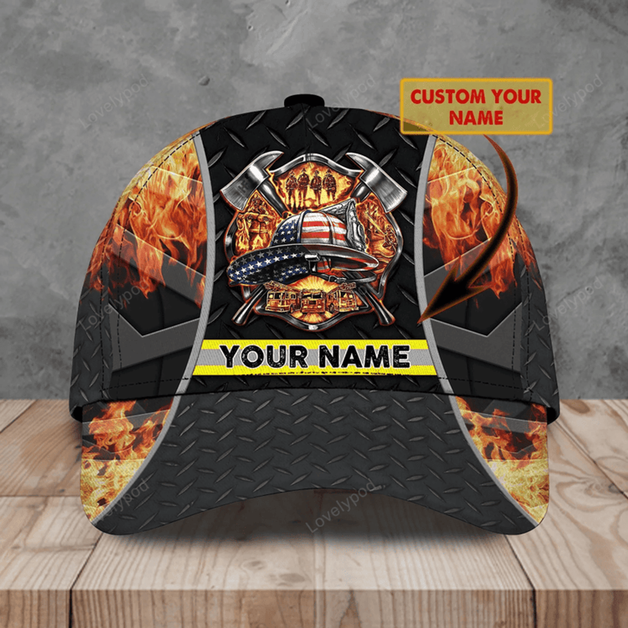 FUNSTUFFPRIT Custom With Name Fire Man Baseball Cap, Classic 3D Full Print Hat Cap For Firefighters