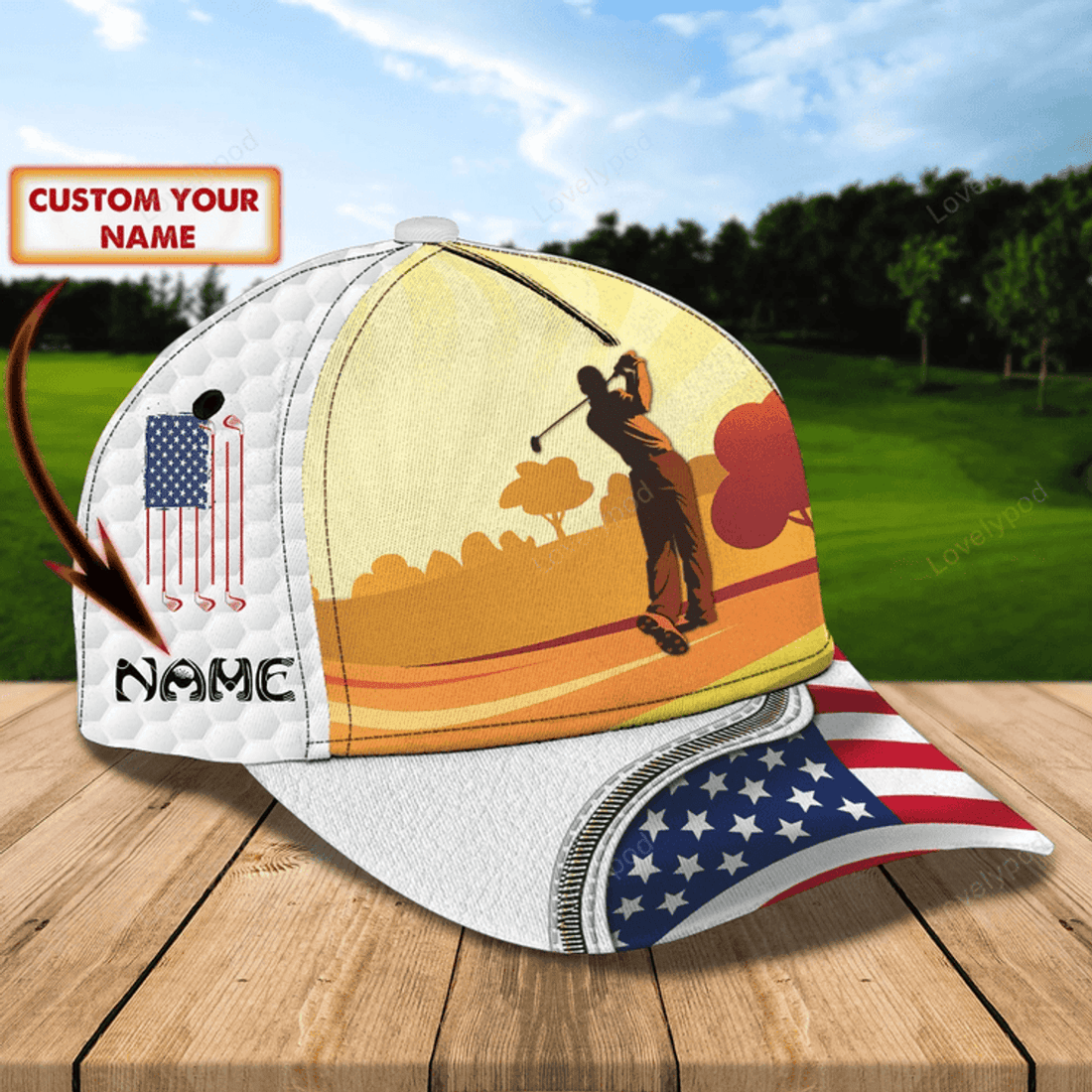 FUNSTUFFPRIT Personalized With Name Mens Golf Hat, 3D Full Print Baseball Cap For Golfer, All Over Print Golf Caps