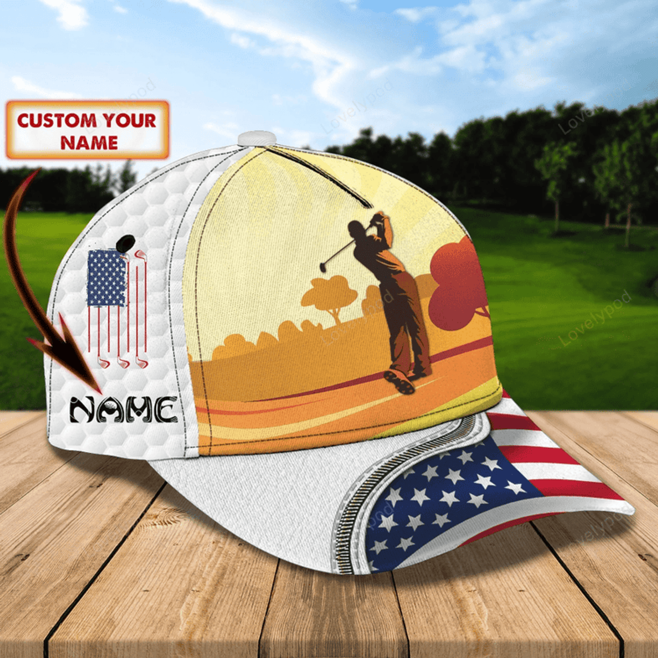 FUNSTUFFPRIT Personalized With Name Mens Golf Hat, 3D Full Print Baseball Cap For Golfer, All Over Print Golf Caps