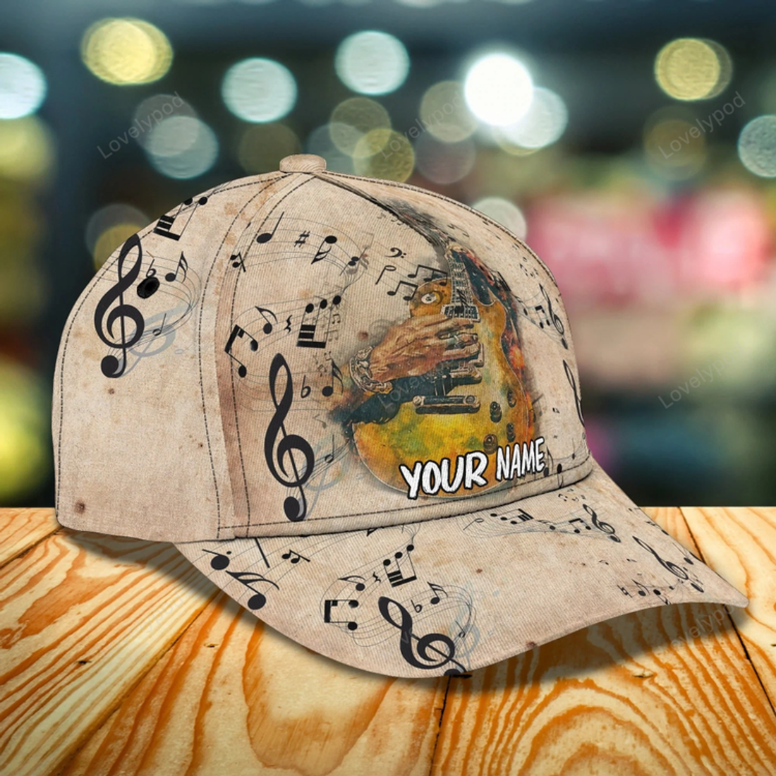 FUNSTUFFPRIT Personalized Baseball Wood Guitar Cap For Musican, Guitarist Cap Hat, Summer Travel Guitar Full Print Cap