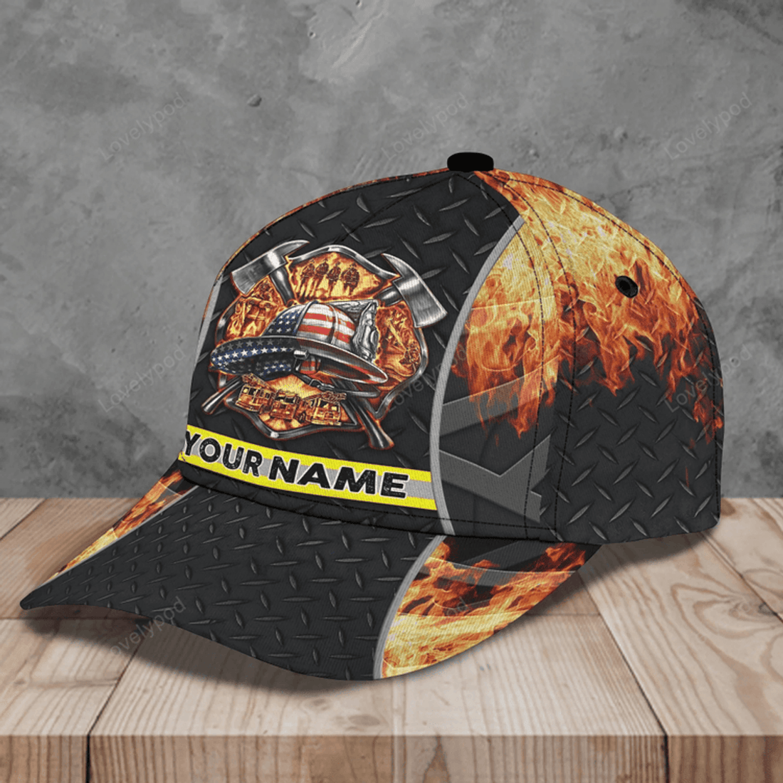 FUNSTUFFPRIT Custom With Name Fire Man Baseball Cap, Classic 3D Full Print Hat Cap For Firefighters
