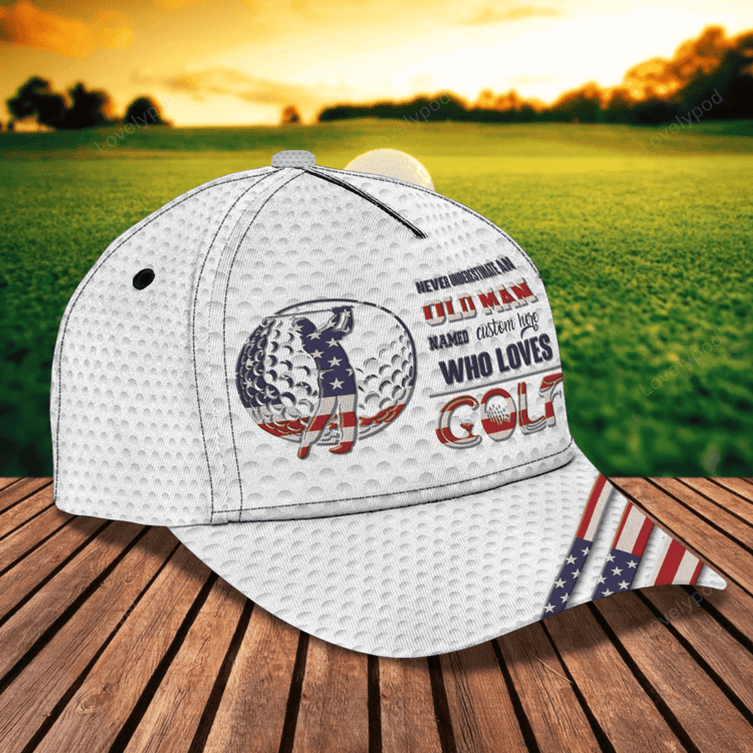 FUNSTUFFPRIT Custom With Name A 3D Cap For Golf Man, Never Underestimate An Old Man Who Loves Golf, Cap Hat For Golf Lover