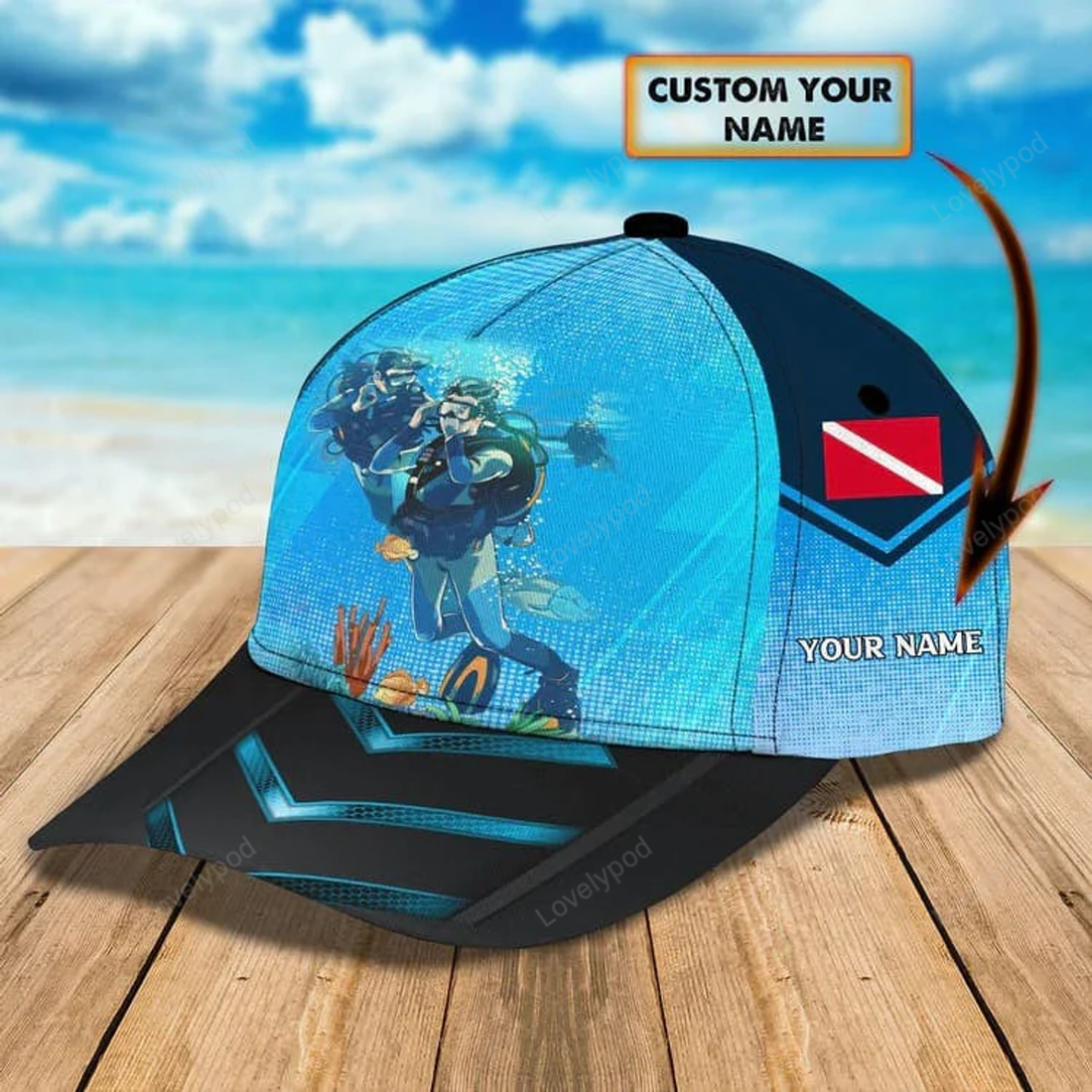 FUNSTUFFPRINT Personalized Scuba Diving 3D Baseball Cap, Suba Diving Hat for Husband & Dad