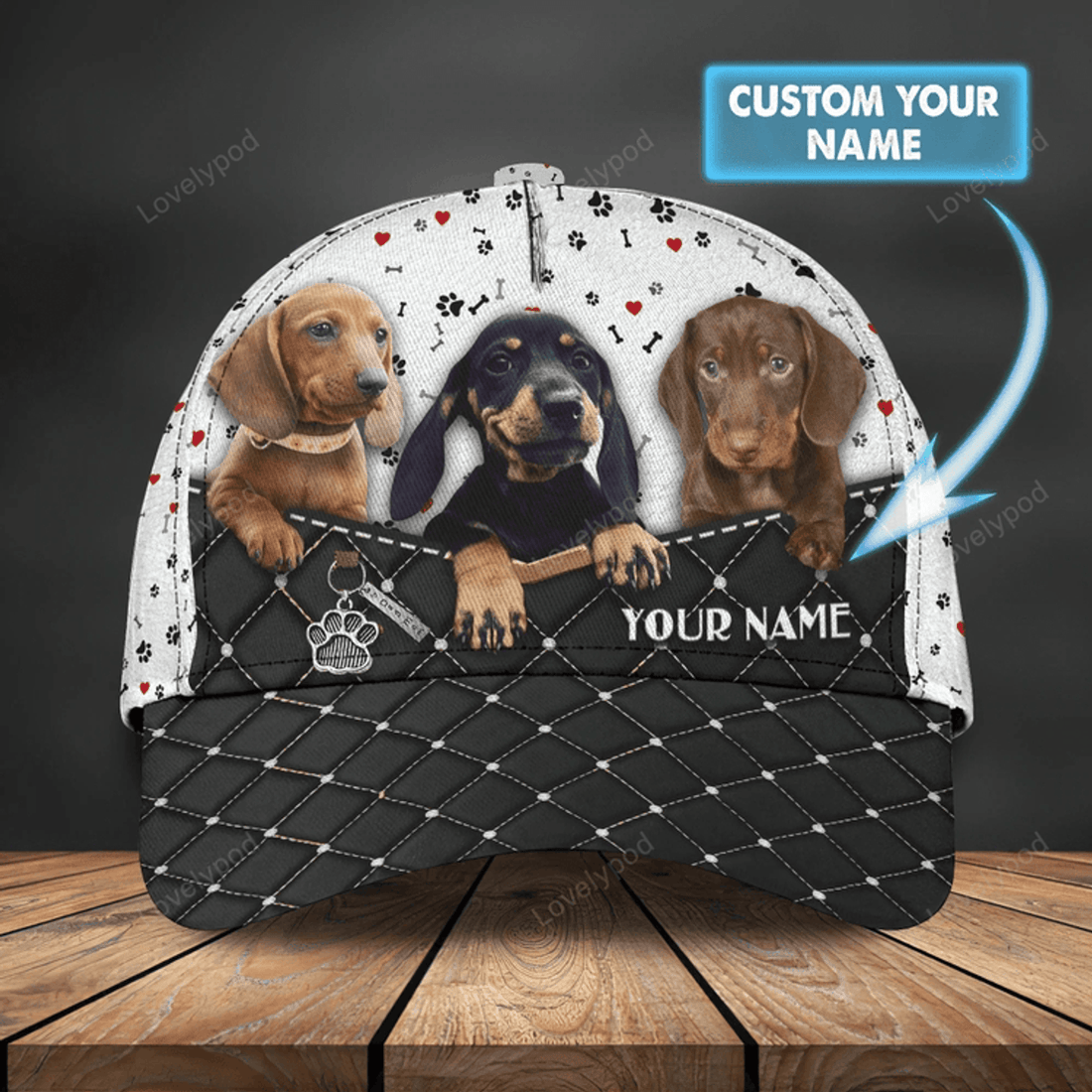 FUNSTUFFPRIT Personalized Baseball Dachshund Cap Hat For Dog Lover, 3D Full Print Dachshund Dog Cap Hat