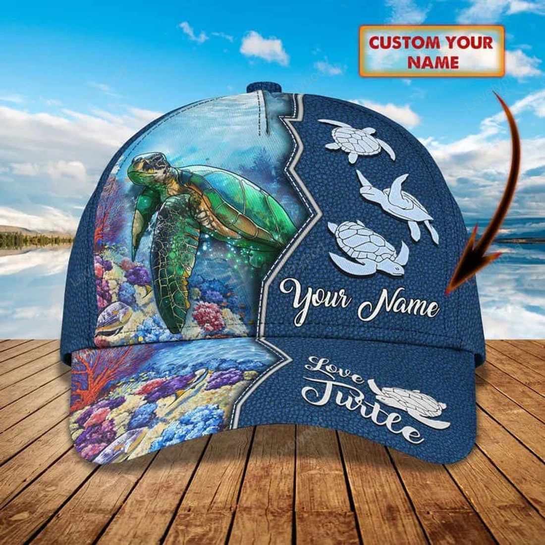 FUNSTUFFPRINT Customized Turtle Art Summer 3D Baseball Cap, Turtle Hat for Husband and Wife
