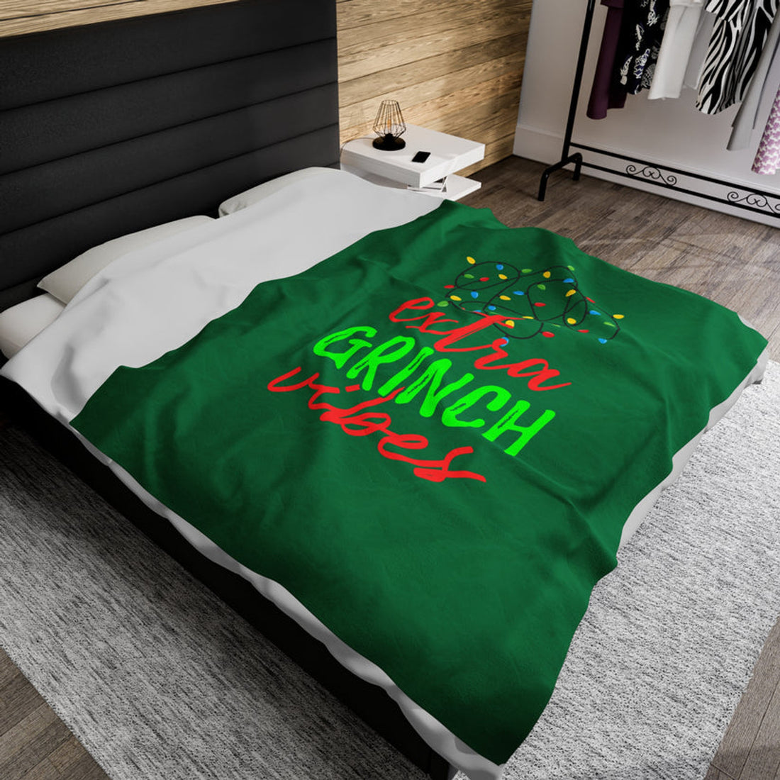 FUNSTUFFPRINT Grinch Vibes Velveteen Plush Blanket