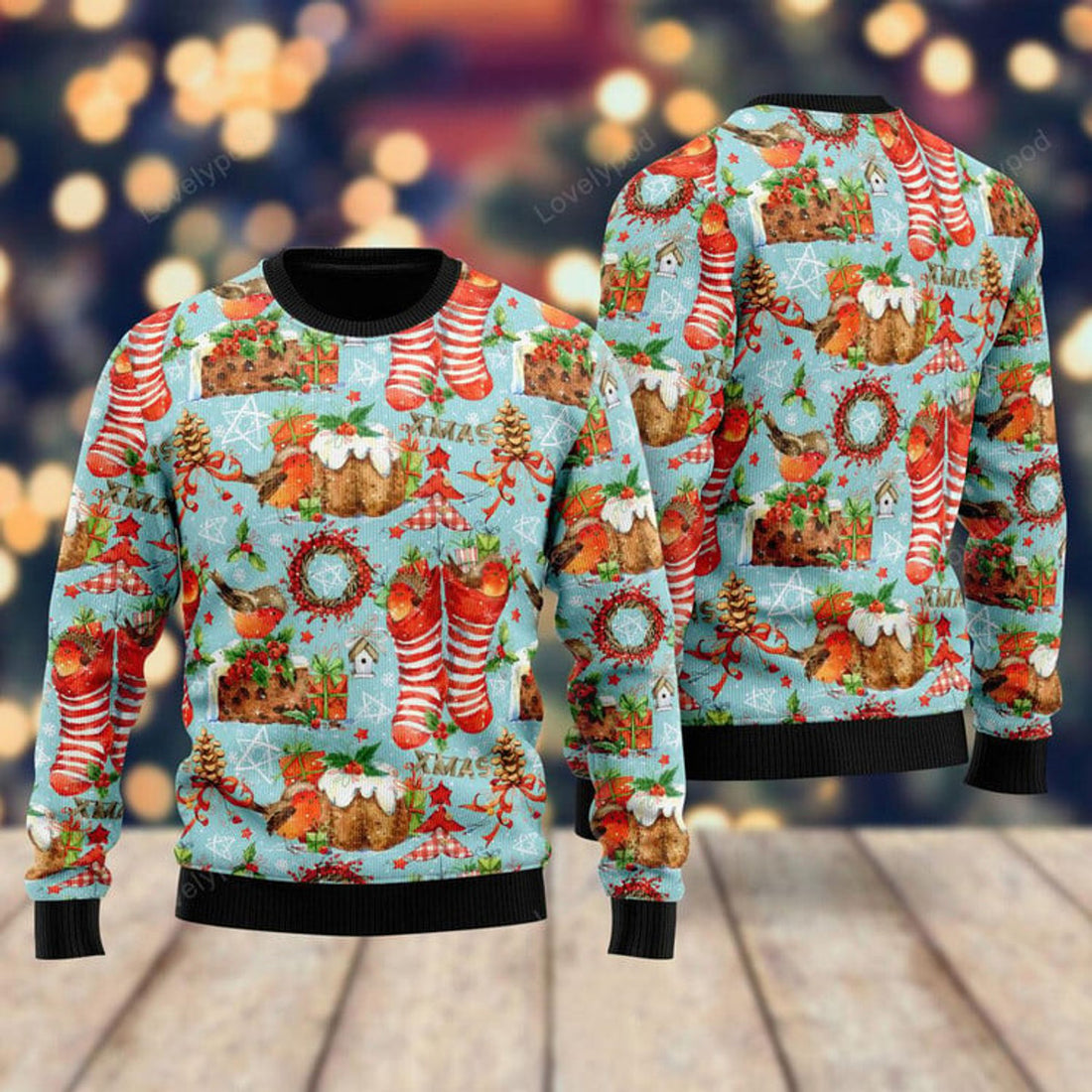 FUNSTUFFPRINT Cozy Robin Bird Christmas Ugly Christmas Sweater For Men & Women Ugly Sweater
