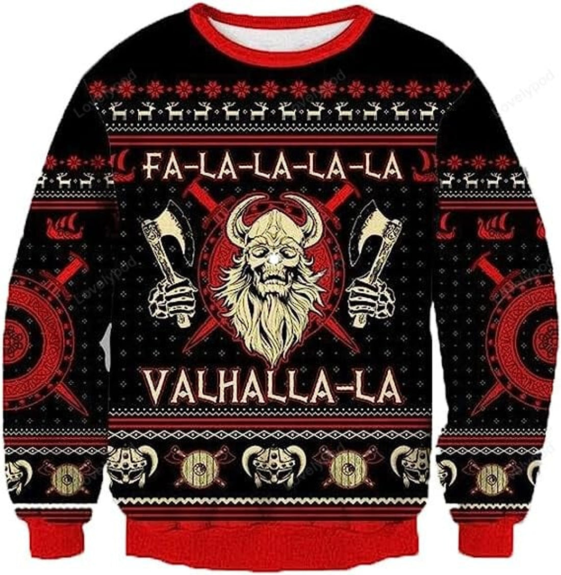 FUNSTUFFPRINT Ugly Christmas Sweaters for Women, Old Vikings Mens Sweater Winter Holiday Crew Neck Shirt, Unisex Ugly Christmas Sweater Ugly Sweater