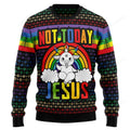 FUNSTUFFPRINT LGBT Not Today Jesus T0611 Ugly Christmas Sweater Ugly Sweater
