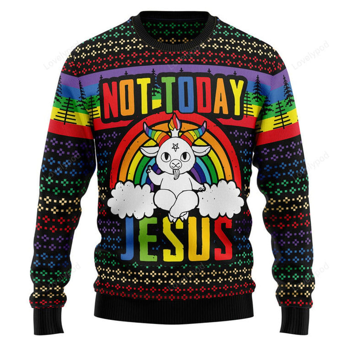 FUNSTUFFPRINT LGBT Not Today Jesus T0611 Ugly Christmas Sweater Ugly Sweater