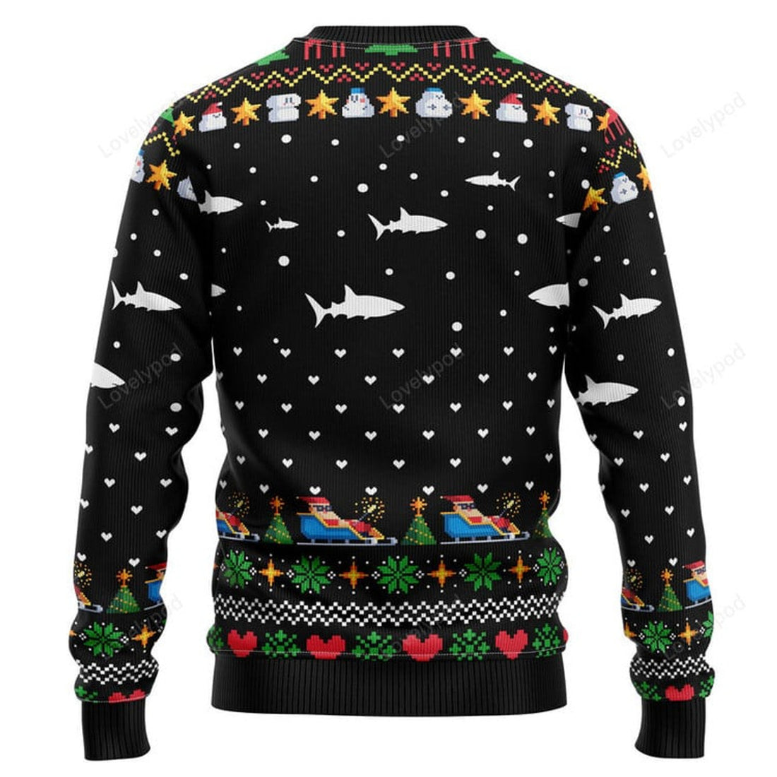 FUNSTUFFPRINT Santa Shark Ho Ho Ho Ugly Christmas Sweater Ugly Sweater