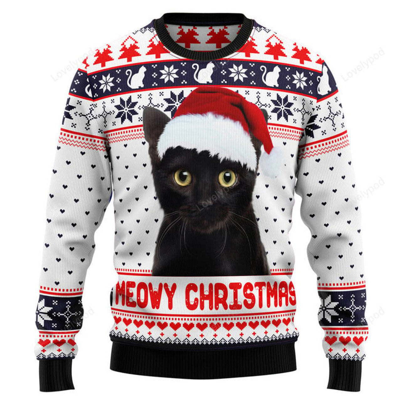 FUNSTUFFPRINT Meowy Christmas Ugly Christmas Sweater Ugly Sweater