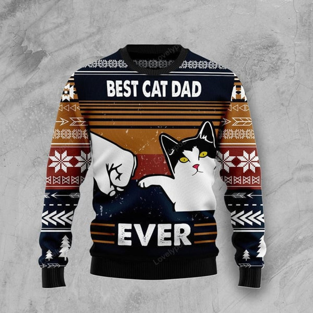 FUNSTUFFPRINT Best Cat Dad Ever Funny Ugly Christmas Sweater For Women & Men, Adult - Gift for Cat Lovers Ugly Sweater