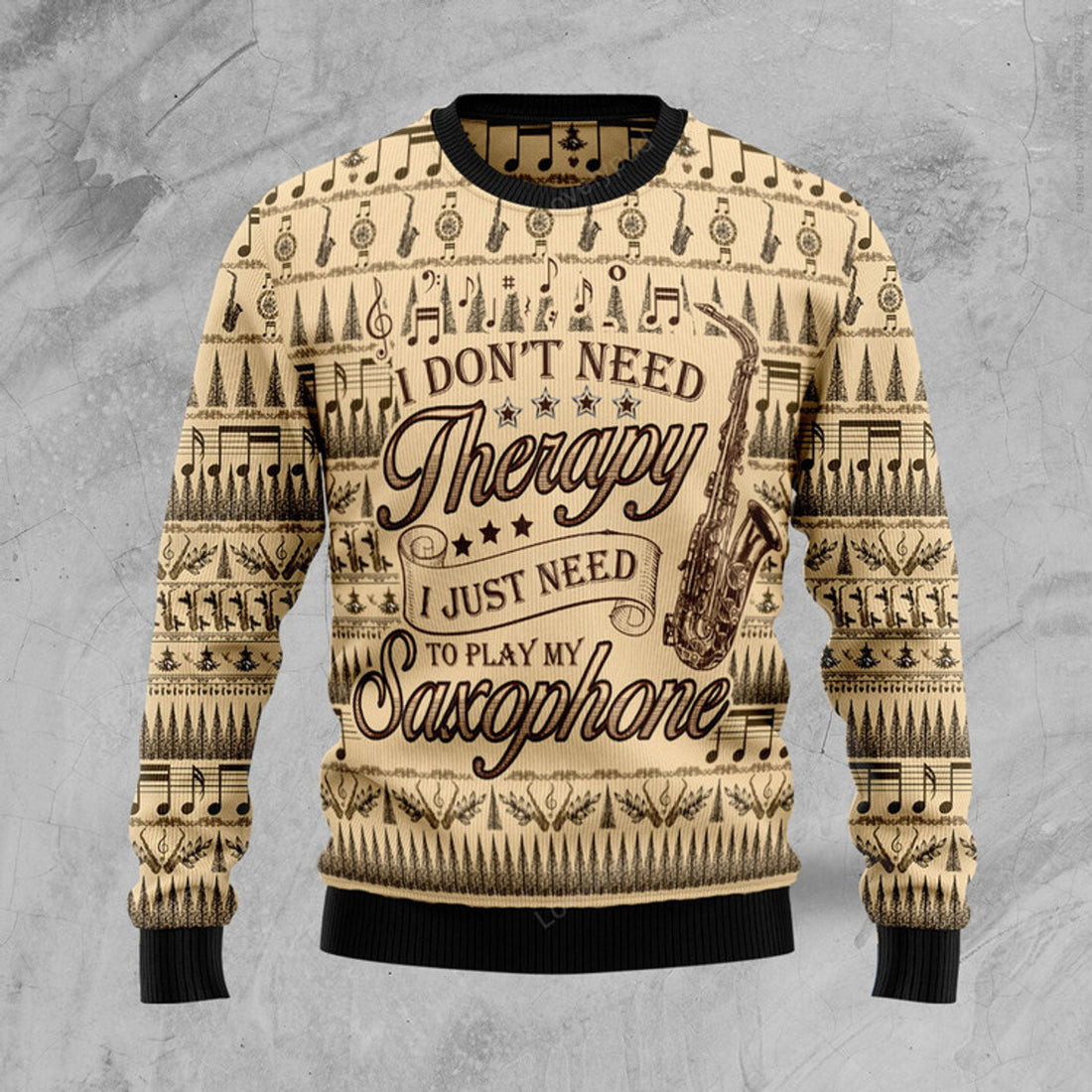 FUNSTUFFPRINT Saxophone Lover Ugly Christmas Sweater For Women & Men, Adult Ugly Sweater