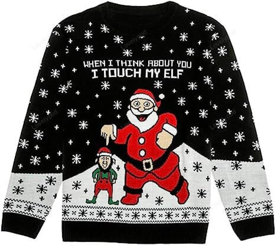 FUNSTUFFPRINT Elf Ugly Christmas Sweater Men Women Santa's Elfie Funny Holiday Xmas Sweaters Ugly Sweater