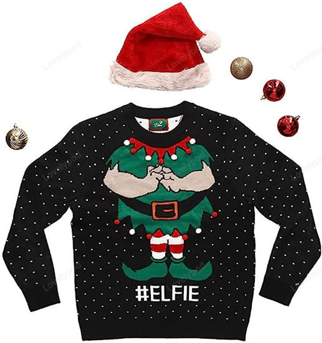 FUNSTUFFPRINT Elf Ugly Xmas Sweaters Christmas Sweater Men Women Santa's Elfie Funny Holiday Ugly Sweater