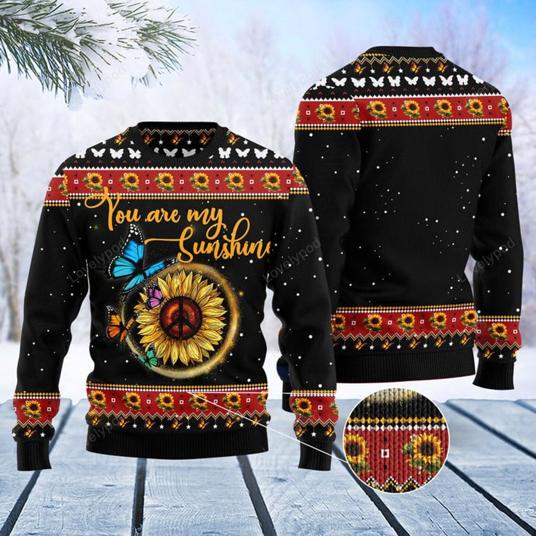 FUNSTUFFPRINT Butterfly you are my Sunshine Ugly Christmas Sweater for men and women Ugly Sweater