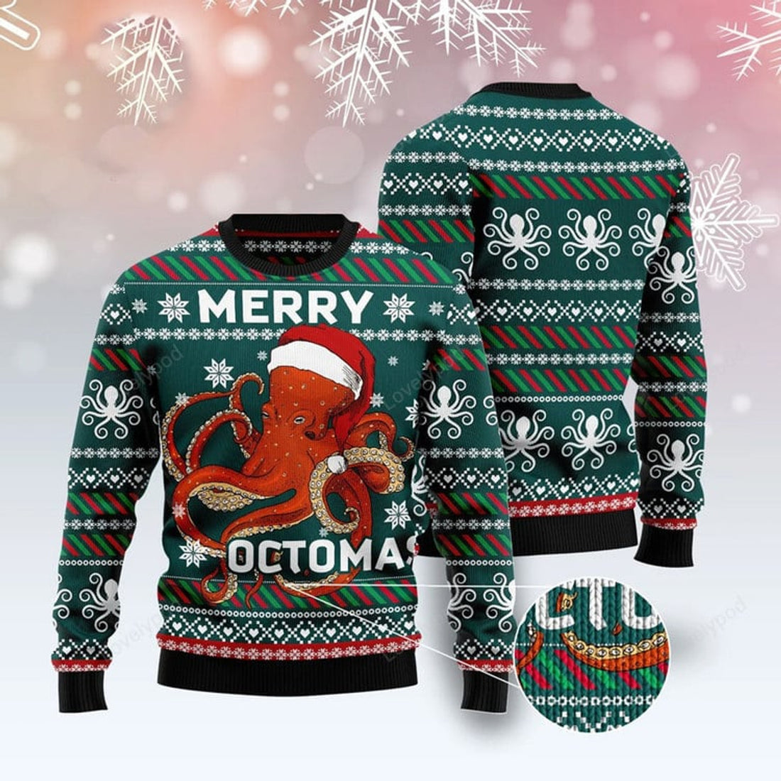 FUNSTUFFPRINT Merry Octomas Ugly Christmas Sweater For Men & Women Ugly Sweater