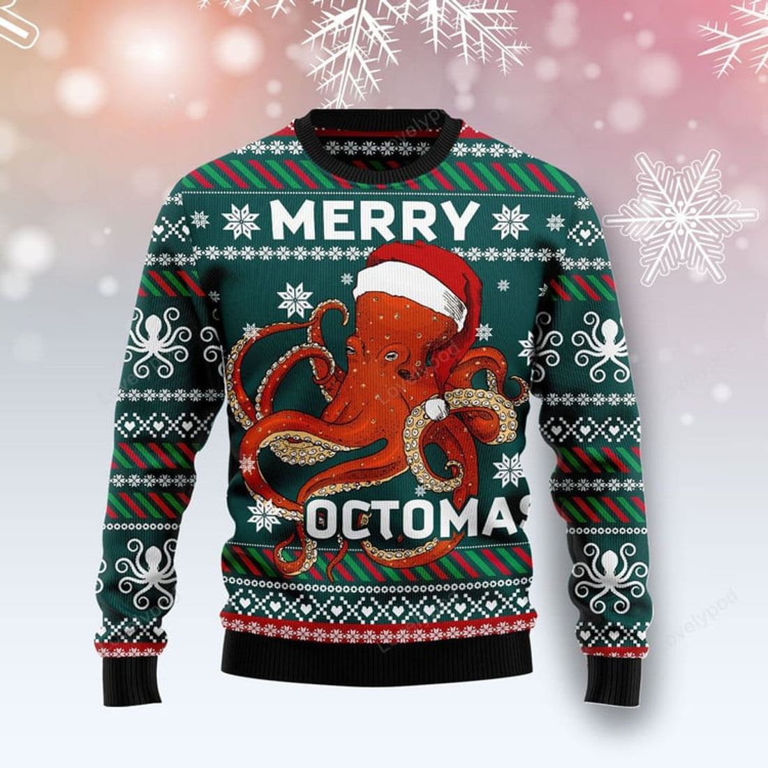 FUNSTUFFPRINT Merry Octomas Ugly Christmas Sweater For Men & Women Ugly Sweater