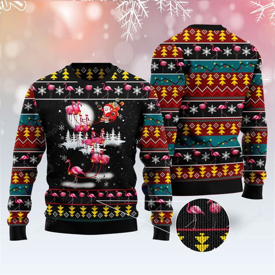 FUNSTUFFPRINT Flamingo Reindeer Ugly Christmas Sweater For Men & Women Ugly Sweater