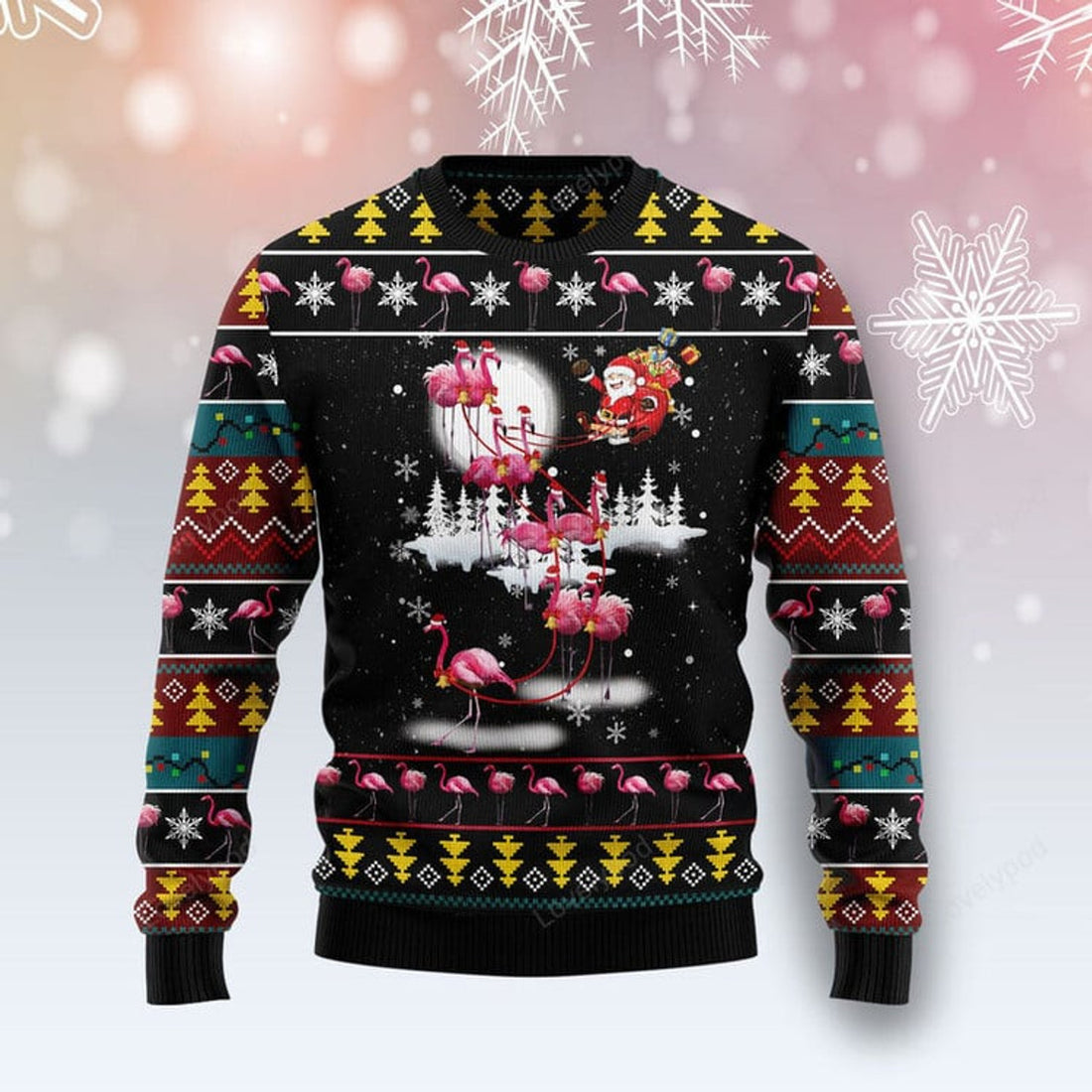 FUNSTUFFPRINT Flamingo Reindeer Ugly Christmas Sweater For Men & Women Ugly Sweater