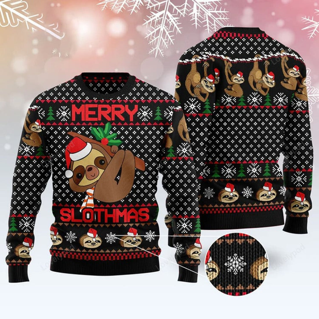 FUNSTUFFPRINT Merry Slothmas Ugly Christmas Sweater For Men & Women Ugly Sweater