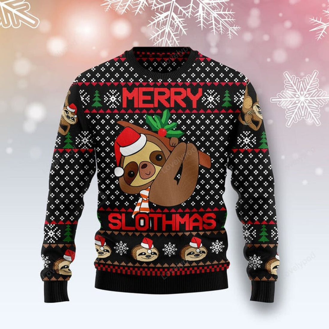 FUNSTUFFPRINT Merry Slothmas Ugly Christmas Sweater For Men & Women Ugly Sweater