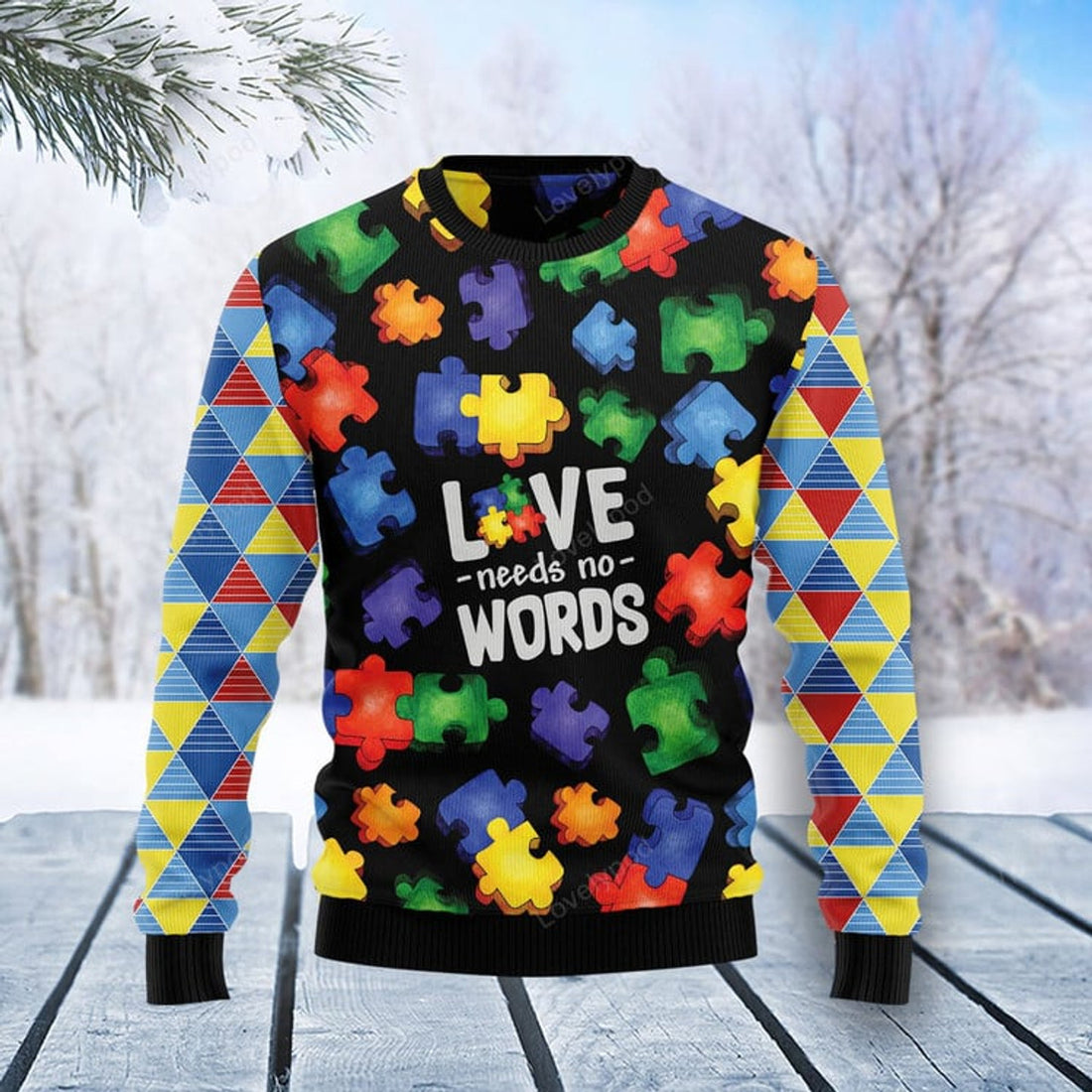 FUNSTUFFPRINT Autism Love Ugly Christmas Sweater For Men & Women Ugly Sweater