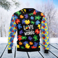 FUNSTUFFPRINT Autism Love Ugly Christmas Sweater For Men & Women Ugly Sweater