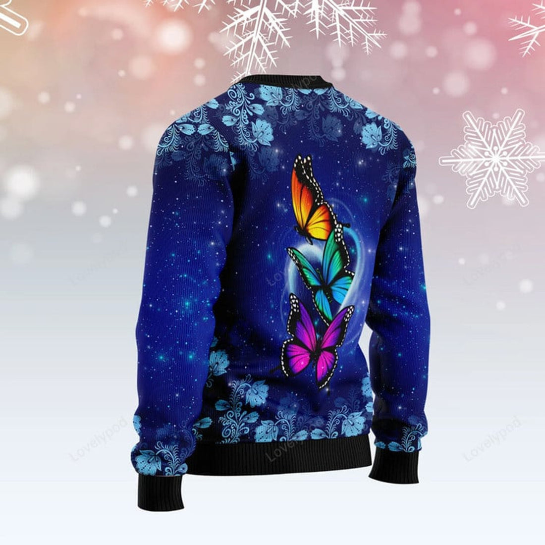 FUNSTUFFPRINT Butterfly Galaxy Ugly Christmas Sweater For Men & Women Ugly Sweater