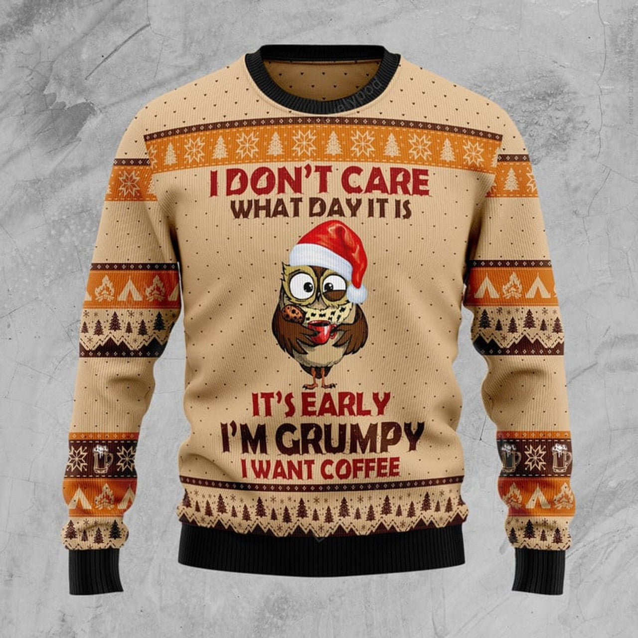 FUNSTUFFPRINT Grumpy Owl Ugly Christmas Sweater For Men & Women Ugly Sweater