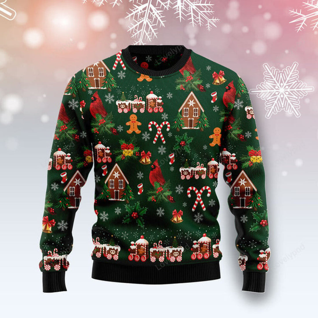 FUNSTUFFPRINT Love Cardinal Ugly Christmas Sweater For Men & Women Ugly Sweater