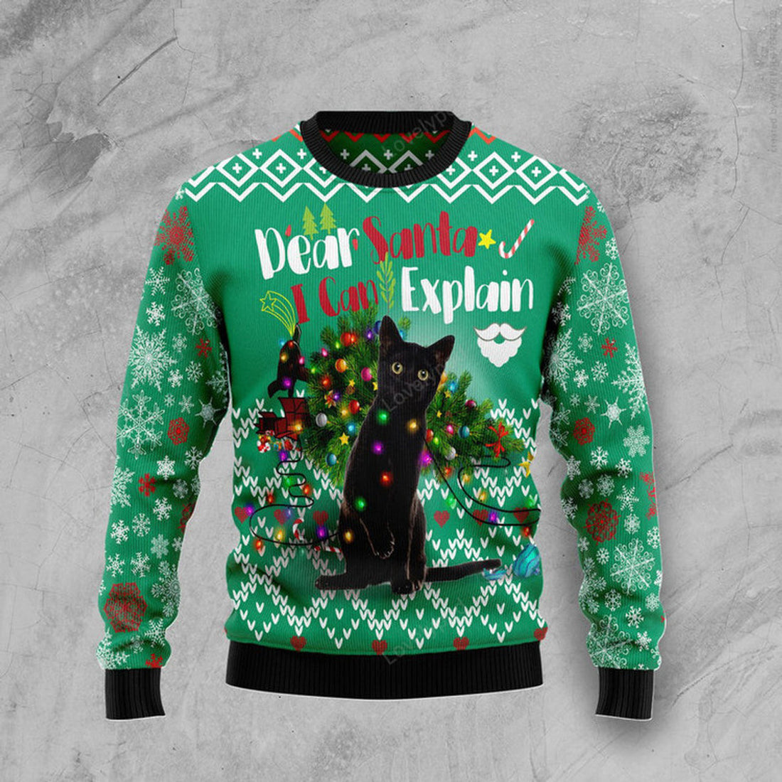 FUNSTUFFPRINT Black Cat I Can Explain Christmas Funny Ugly Christmas Sweater For Men & Women Adult - Christmas Gifts Ugly Sweater