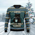 FUNSTUFFPRINT Funny Black Cat Coffee Because Murder Is Wrong Ugly Christmas Sweater For Women & Men - Adult - Couples - Gift for Cat Lovers Ugly Sweater