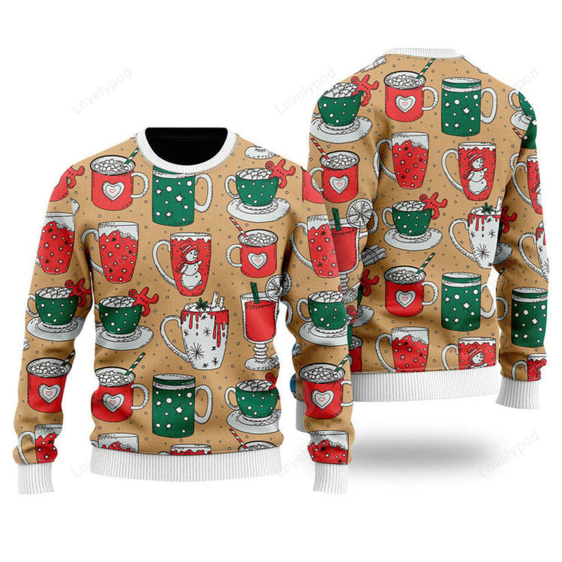 FUNSTUFFPRINT Eat Drink Be Tacky Holiday - Ugly Christmas Sweater For Women & Men, Coffer Lover Gift Ugly Sweater