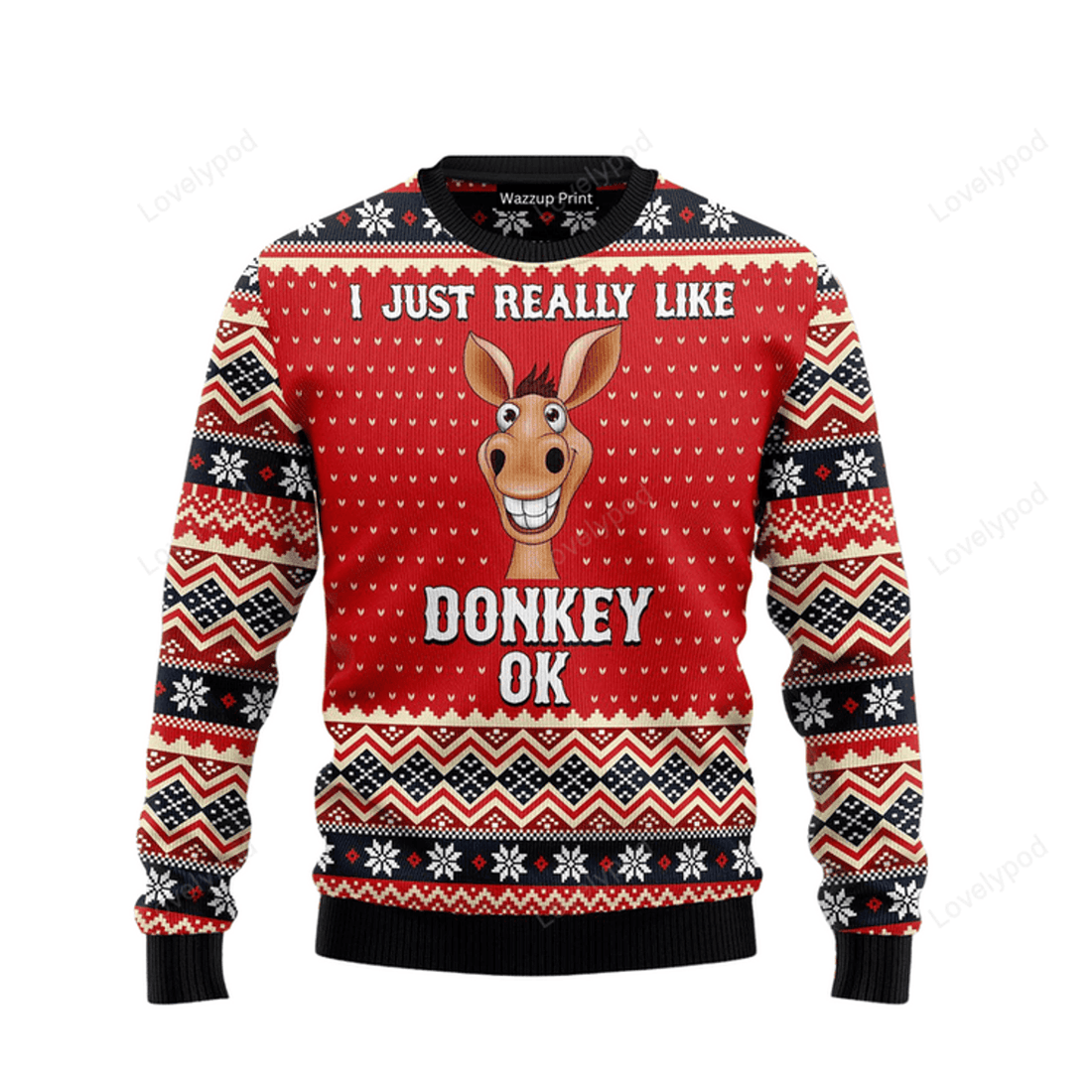 FUNSTUFFPRINT I Really Like Donkey Funny Ugly Christmas Sweater For Men & Women Adult, Christmas Gifts Ugly Sweater