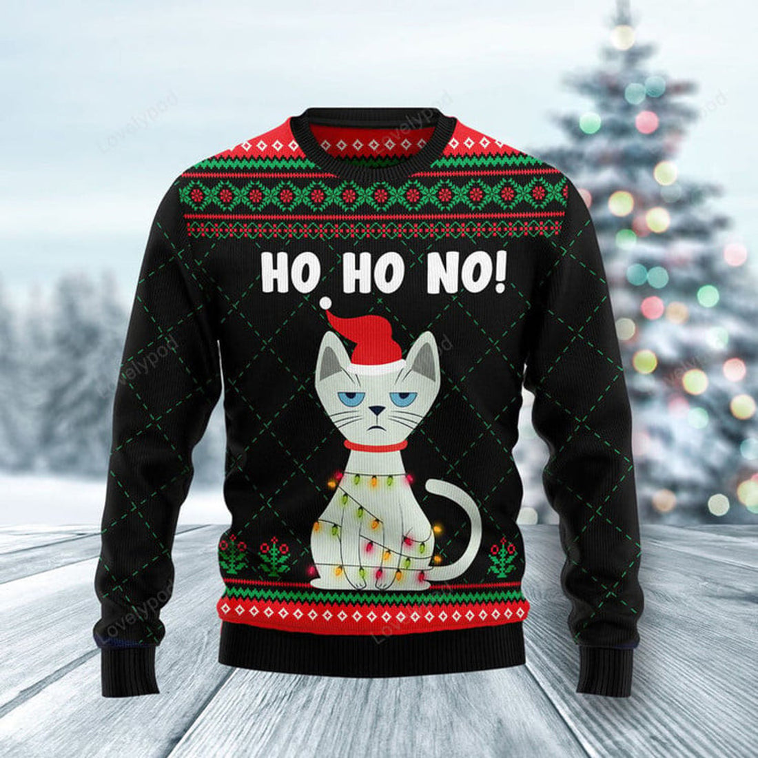 FUNSTUFFPRINT Ho Ho No Cute Cat Funny Ugly Christmas Sweater For Men & Women Adult, Christmas Gifts Ugly Sweater