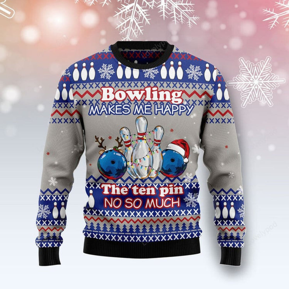 FUNSTUFFPRINT Bowling Lover Merry Christmas Funny Ugly Christmas Sweater For Men & Women Adult Ugly Sweater