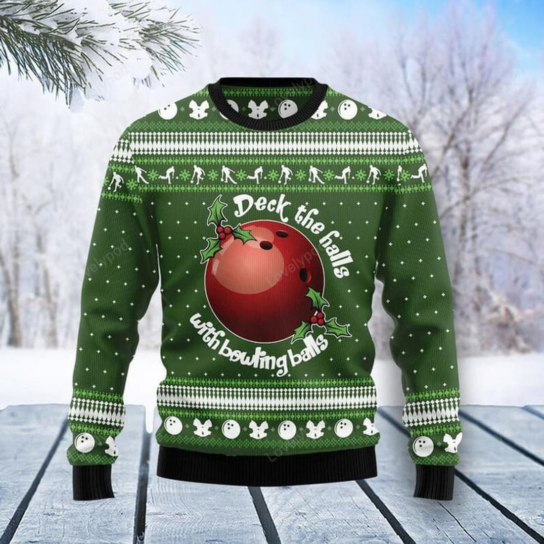 FUNSTUFFPRINT Bowling Lover Deck The Balls For Christmas Funny Ugly Christmas Sweater For Men & Women Adult Ugly Sweater