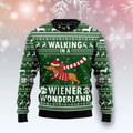 FUNSTUFFPRINT Dog Lover Walking In A Wiener Wonderland Funny Ugly Christmas Sweater For Men & Women Adult Ugly Sweater