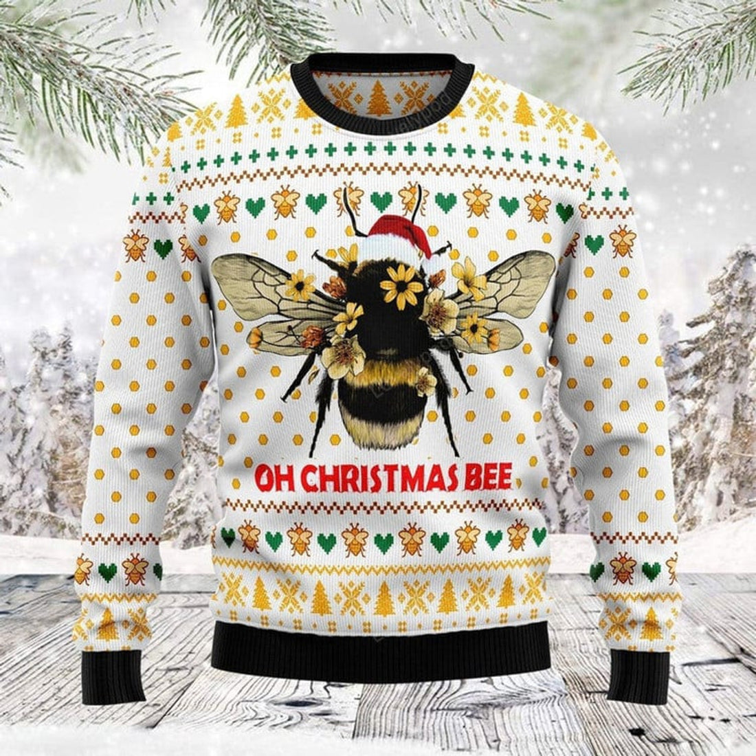 FUNSTUFFPRINT Bee Merry Christmas Ugly Christmas Sweater Gift For Men & Women Adult Ugly Sweater