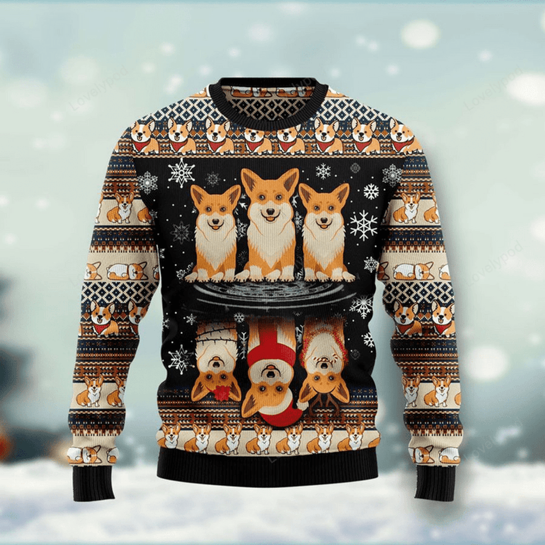 FUNSTUFFPRINT Cute Corgi Dog Funny Ugly Christmas Sweater Gift For Men & Women Adult Ugly Sweater