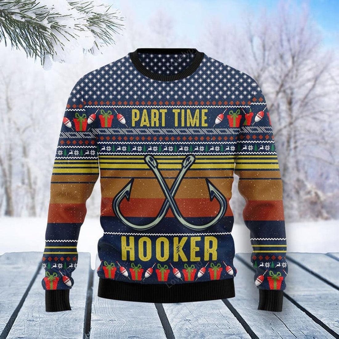 FUNSTUFFPRINT Fishing Lover Funny Ugly Christmas Sweater Gift For Men & Women Adult Ugly Sweater