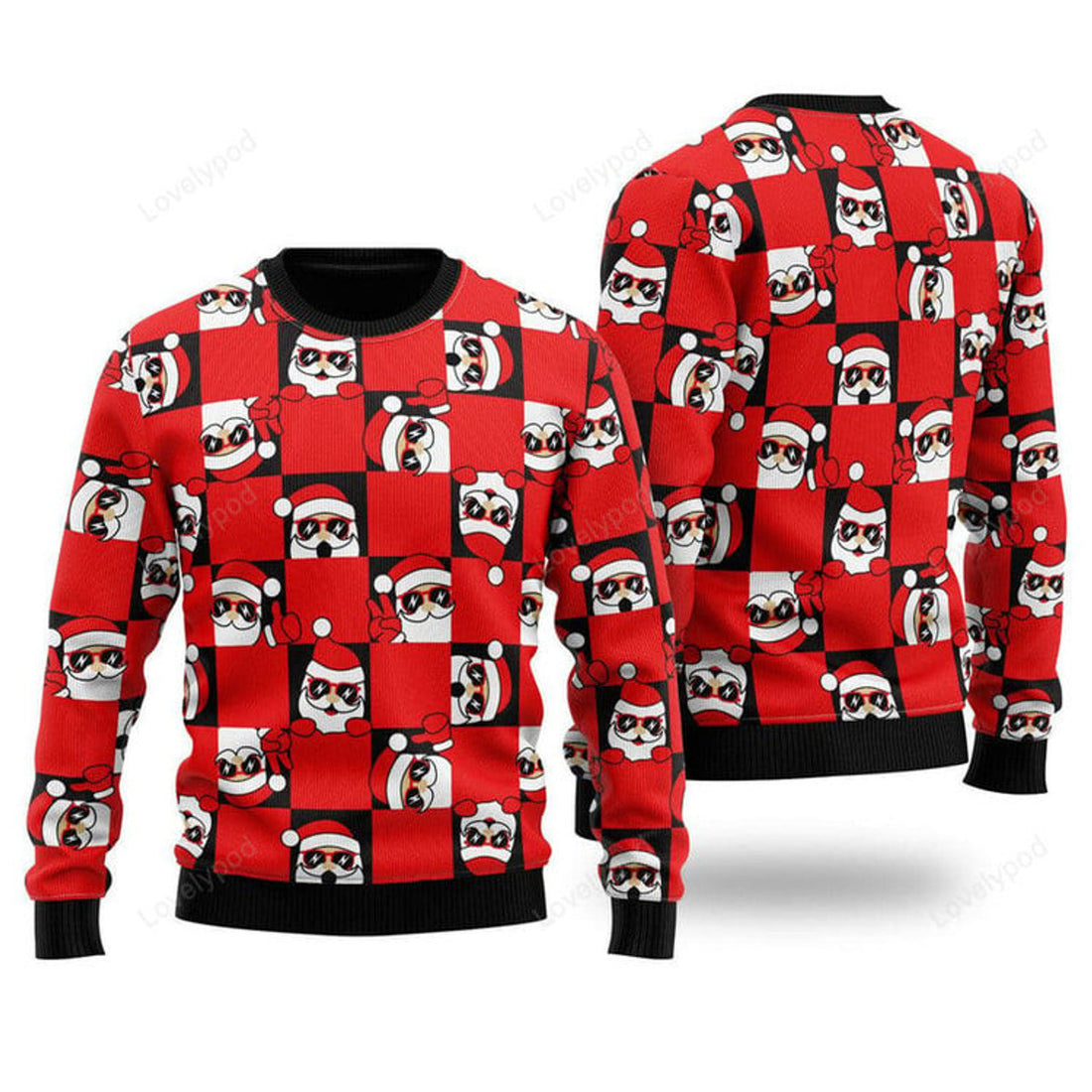 FUNSTUFFPRINT Santa Peeking Merry Christmas Ugly Christmas Sweater For Men & Women Adult - Christmas Gifts Ugly Sweater