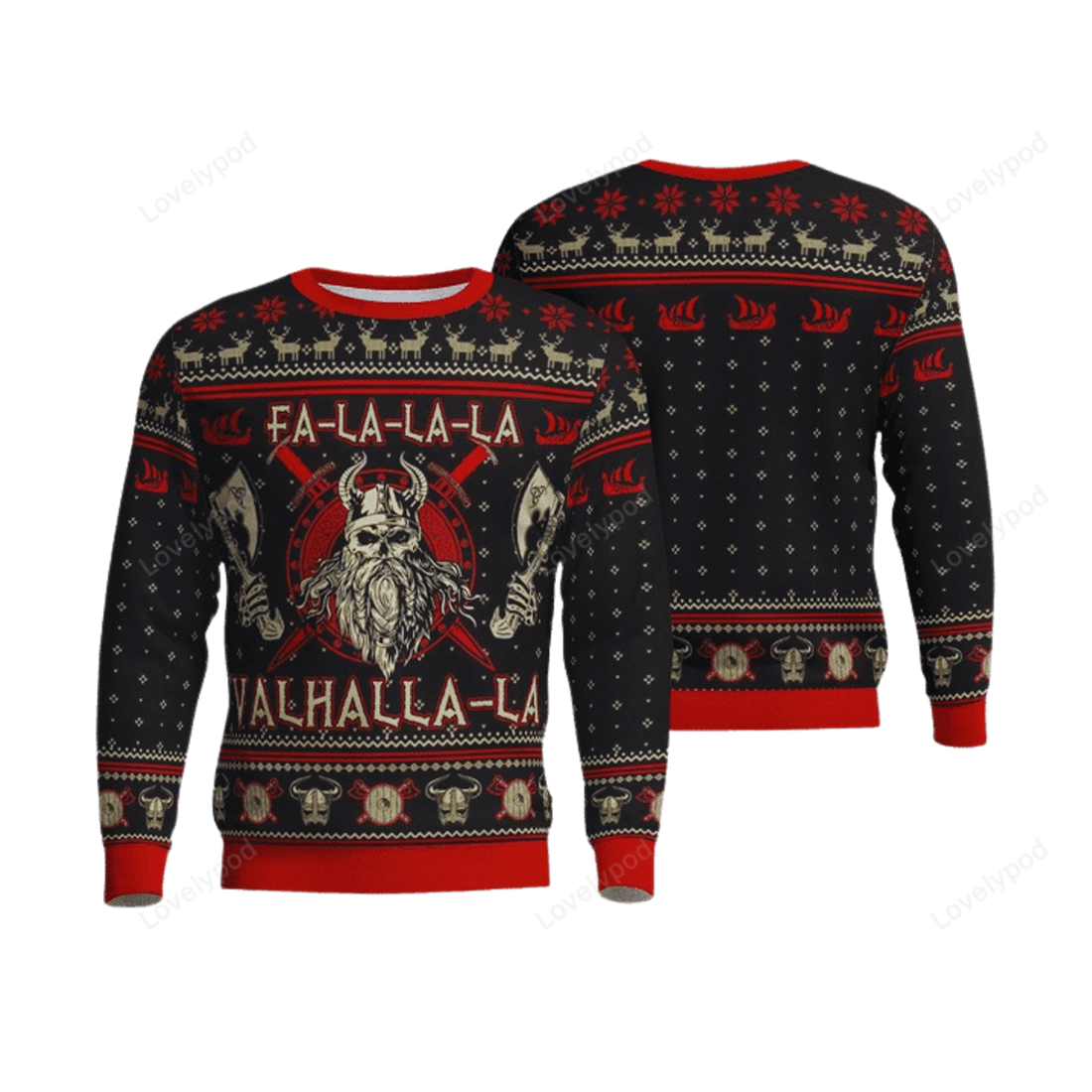 FUNSTUFFPRINT Viking Fa-La-La-La-La Valhalla-La Ugly Christmas Sweater Ugly Sweater