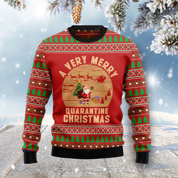 FUNSTUFFPRINT A Very Merry Quarantine Christmas Ugly Christmas Sweater Ugly Sweater