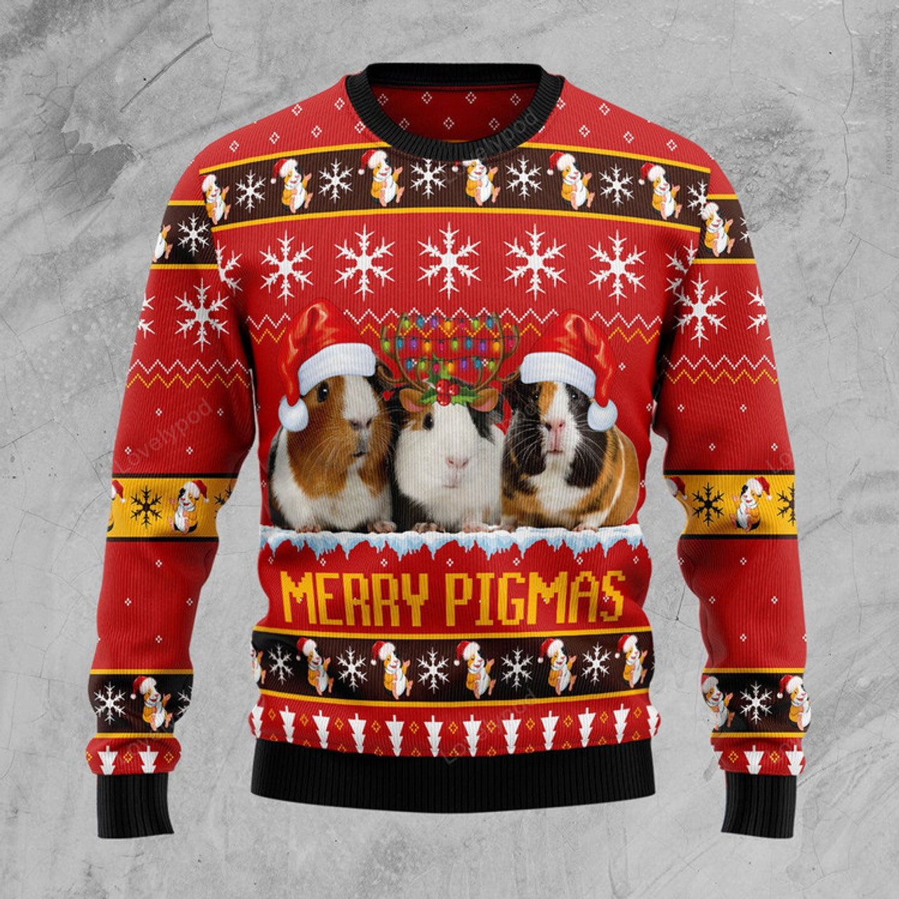 FUNSTUFFPRINT Guniea Pigmas Ugly Christmas Sweater for men and women Ugly Sweater